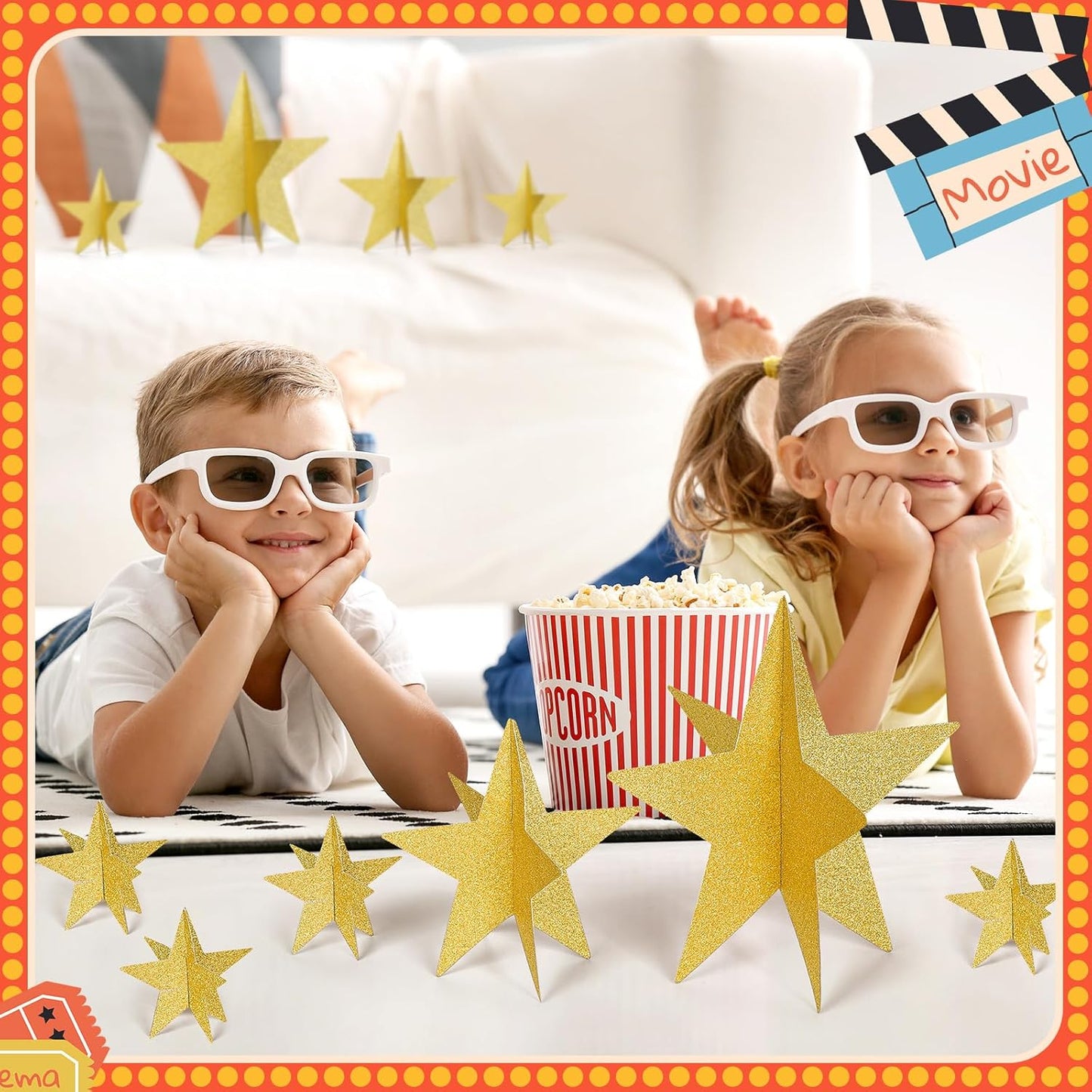 45 Pcs 3D Star Centerpieces Movie Night Decorations for Table in 3 Sizes Hanging Supplies for Red Carpet Film Show Theme Birthday New Year Party First Day of School Table Decor(Gold)