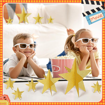 45 Pcs 3D Star Centerpieces Movie Night Decorations for Table in 3 Sizes Hanging Supplies for Red Carpet Film Show Theme Birthday New Year Party First Day of School Table Decor(Gold)