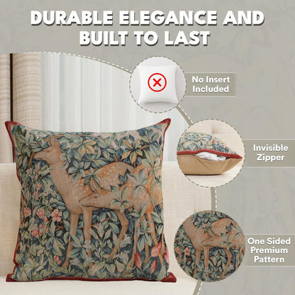 Charlotte Home Furnishings Decorative Tapestry Pillow Cover 19x19 in, Green Does Couch Throw Pillow Cover, French Country Square Cushion Cases for Living Room Home Decor, Soft Cotton Jacquard Woven