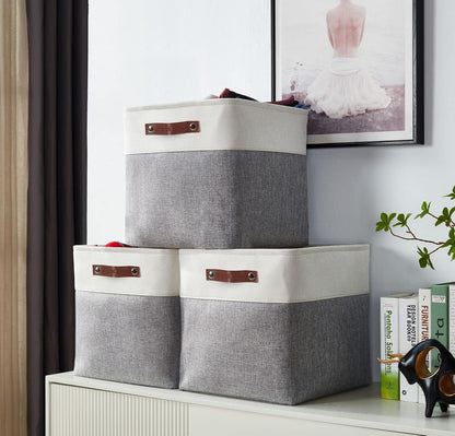 DECOMOMO Storage Cubes, 11x11 Cube Storage Bins, Baskets for Shelves (Grey & White, Cube 11" - 4 Pack)