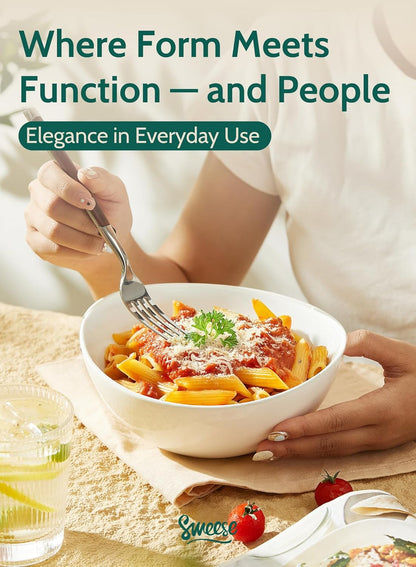 Sweese 7 Inch Porcelain 28 oz Bowls Set of 6, for Soup | Cereal | Pasta | Salad | Ramen | - Microwave, Dishwasher, and Oven Safe - White