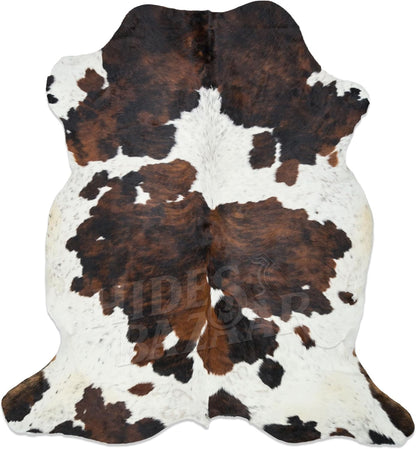 Tricolor Cowhide Rug Classic Brown, Black and White Color Mix, Natural Leather Hide, Area Rug (5x7 ft)