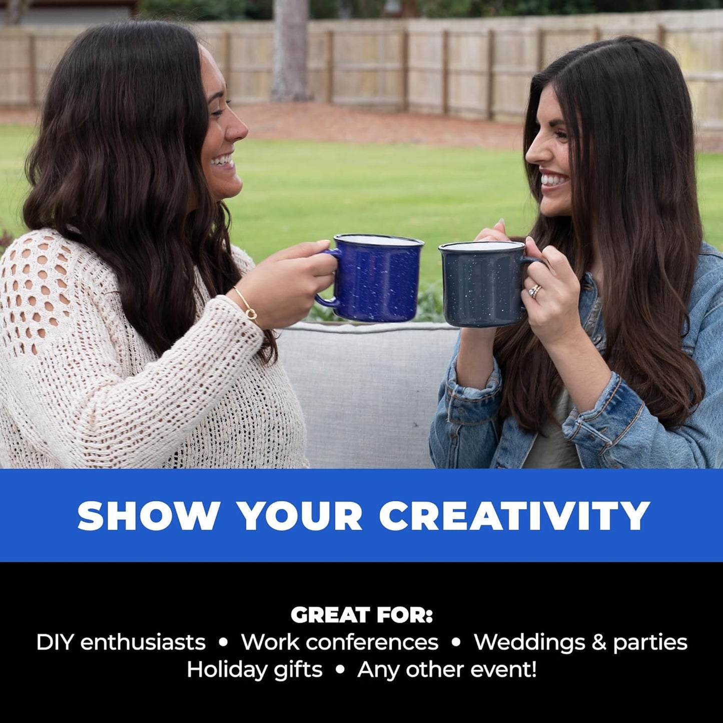 Set of 8 Ceramic Campfire Mugs – 15 Oz, Royal Blue – Coffee & Tea Cups for Home, Work, Travel, Camping – Customizable, Great for DIY, Events, Companies