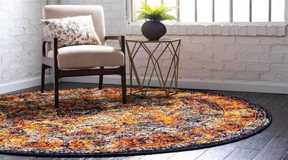 Unique Loom Rosso Collection Vintage, Traditional, Bohemian, Geometric, Border, Distressed, Southwestern Area Rug, 8 ft x 8 ft, Orange/Black