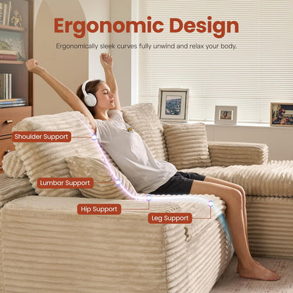 ovios 105” Modular Sectional Sofa with Thicken Seat Cushion, Cloud Couch with Deep Seat, Modern L-Shape Sofas Couches with Chaise,Upholstered Couches for Living Room Bedroom,Beige