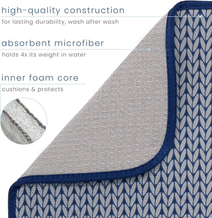 S&T INC. Dish Drying Mat XL, 18” x 24”, Absorbent Microfiber Kitchen Counter Mat, Dish Drying Pad for Dishes, Utensils, Pots and Pans, Extra Large, Blue Stockinette