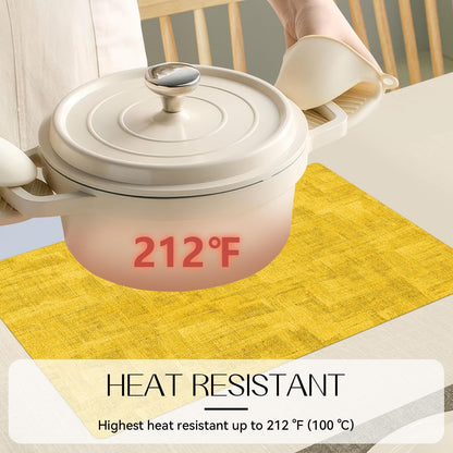 Romanstile Reversible Vinyl Placemats Set of 8, Faux Leather 100% Waterproof Oil-Proof Wipeable Place Mats, Heat Resistant Dual Sided Table Mats for Kitchen/Dining/Party (Grey Yellow, 12 x 17 Inch)