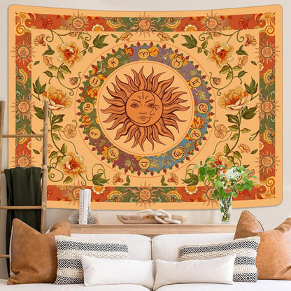 Aipon Vintage Sun Tapestry for Classroom Rainbow Boho 70s Sunshine Sunset Tapestries Wall Hanging Aesthetic Retro Tapestrys for Living Room Dorm (60'' × 50'', Orange)