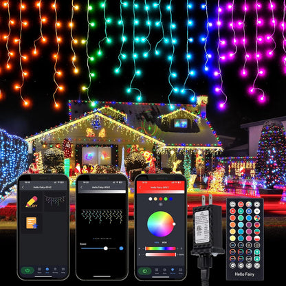 Brightown Smart Icicle Lights for Outside, 66Ft 608 LED RGB Smart Christmas Lights with 58 Preset Modes, App or Remote Control, Music Sync, Memory and Timer Function for Indoor/Outdoor Use