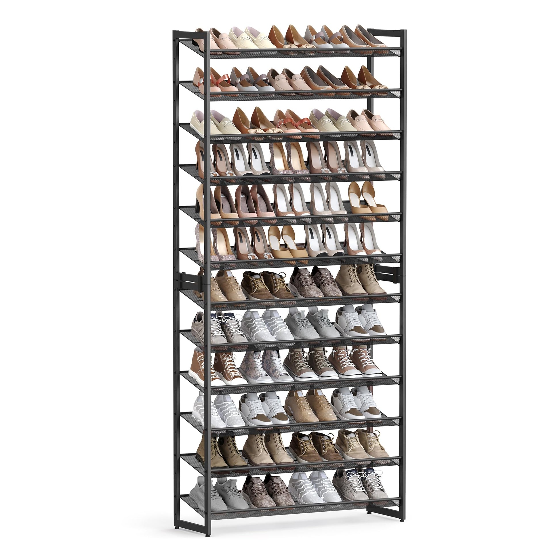 SONGMICS Shoe Rack, 12-Tier Shoe Organizer, Metal Shoe Storage for Garage, Entryway, Set of 2