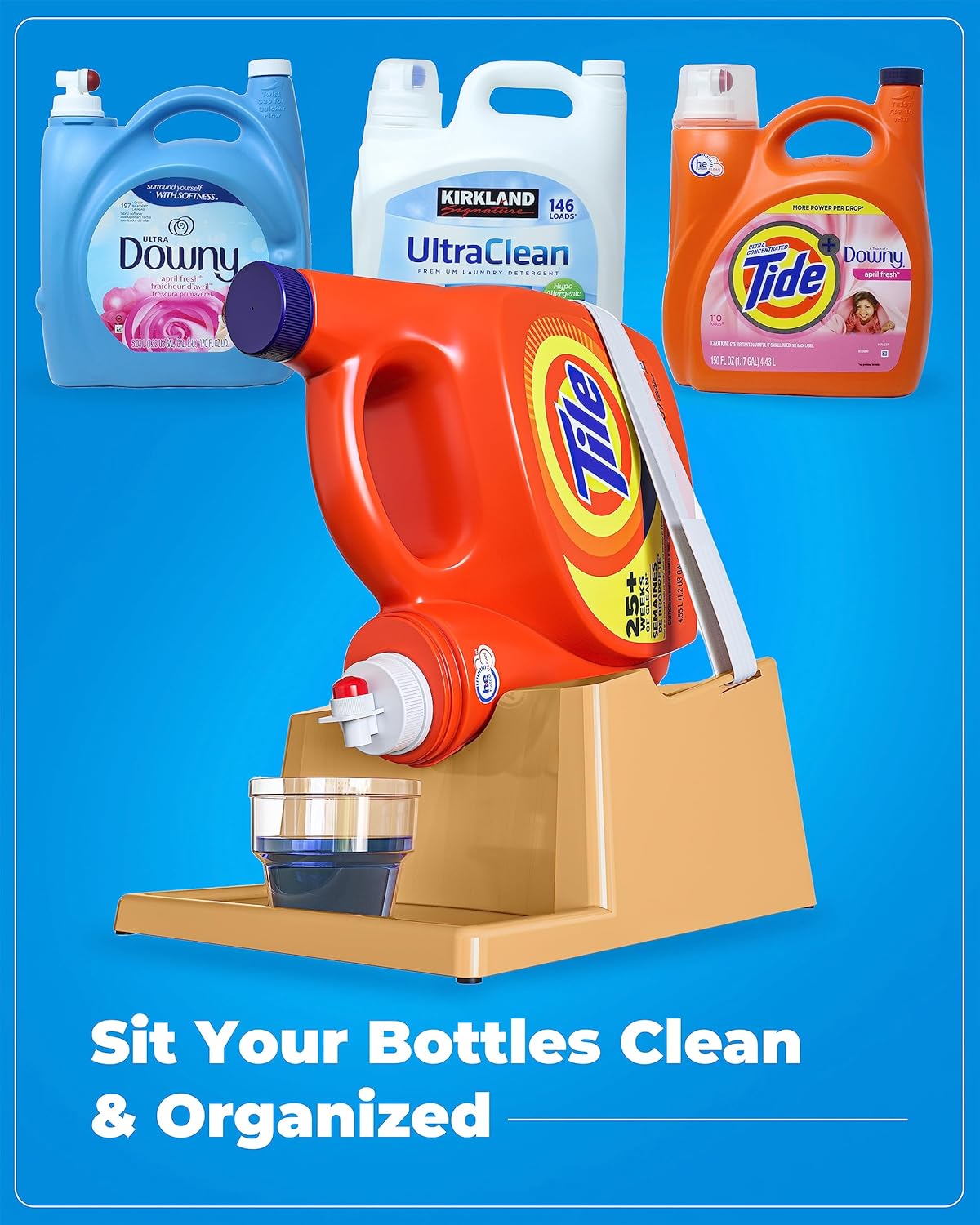 TidyFriend Laundry Detergent Holder Stand Organizer with Drip Tray, 2 Pack Laundry Soap Holder with Non-Slip Rubber Feet for Washing Space Organization, Angled Downward Slope for Easy Pouring (Beige)