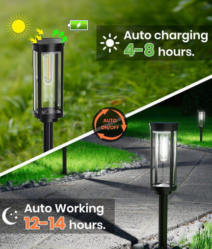8 Pack Solar Pathway Lights Outdoor,Super Brightness IP65 Waterproof Auto On/Off Solar Path Lights, Garden Solar Powered Landscape Lighting for Outside Yard Garden Driveway Walkway Decor