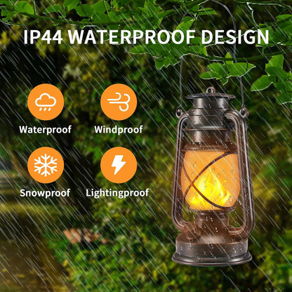 Outdoor Lanterns Waterproof Hanging Vintage LED Camping Lamps with Dancing Flame Non-Solar Remote Control Light Landscape Decor for Table Patio Garden Yard Pathway Porch 2Pack (3AA Batteries Power)
