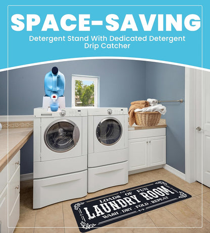 TidyFriend Laundry Detergent Holder with Laundry Room Rug Runner, Detergent Stand for Spill Protection, Non-Slip Runner Mat, and Stylish Room Organizer for Home & Laundry Spaces