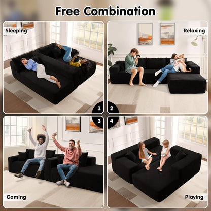 ovios 104" Cloud Sectional Couch with L-Shape Chaise,Modern Modular Sofa with Deep Seat, Upholstered Couches for Living Room Bedroom,No Assembly Required, Black (Corduroy Fabric)