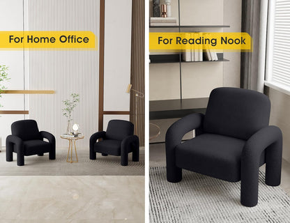 Modern Sherpa Accent Chair, Teddy Upholstered Arm Single Sofa, Cozy Fluffy Reading Chair for Living Room, Bedrooms, Corner (Black)