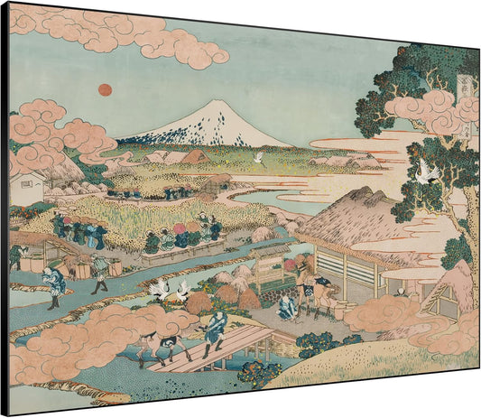 SIGNWIN 36"x46" Extra Large Framed Wall Art Japanese Ukiyo-e Landscape, Timeless Mt. Fuji Scene for Zen-Inspired or Asian-Style Interiors for Home Living Room Bedroom Decor (Frame Assembly Required)