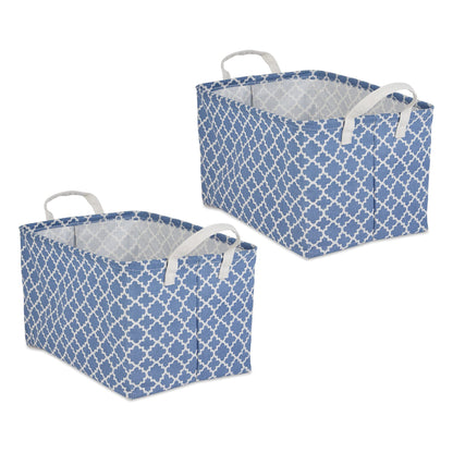 DII Laundry Storage Collection, PE Coated Collapsible Bin with Handles, French Blue Lattice
