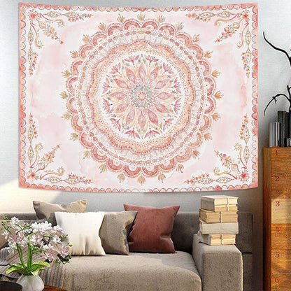 Fowocu Boho Floral Mandala Tapestry Wall Hanging Pink Bohemian Flower Medallion Tapestry Aesthetic Watercolor Hippie Indian Small Tapestries for Bedroom Living Room Dorm Decor 40 x 30 Inch