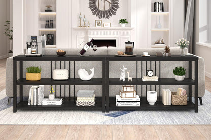 FOLUBAN Entryway Table, Modern Sofa Console Table with 3 Tier Storage Shelf for Living Room Hallway Foyer, Industrial Black Oak