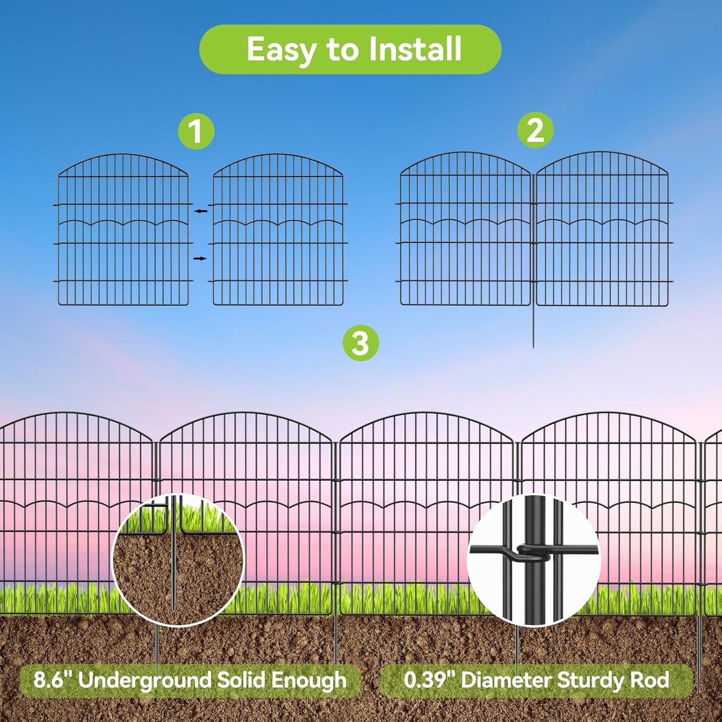 Decorative Garden Fence 6 Panels 6 Panels 13.4 ft (L)×32in (H) Metal Garden Fences, No Dig Animal Barrier Fencing Rustproof Wire Border Temporary Dog Fence Outdoor for Patio Backyard Lawn - No Door