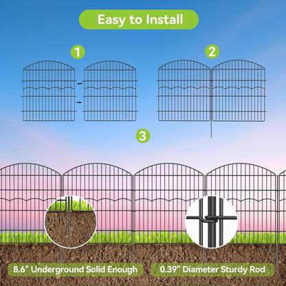 Decorative Garden Fence 6 Panels 6 Panels 13.4 ft (L)×32in (H) Metal Garden Fences, No Dig Animal Barrier Fencing Rustproof Wire Border Temporary Dog Fence Outdoor for Patio Backyard Lawn - No Door