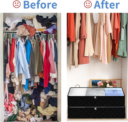 Fixwal Black Underbed Storage Bags with Clear Window and 2 Reinforced Handles Under Bed Storage Containers for Clothing, Bedding, Comforter (2 Pack)