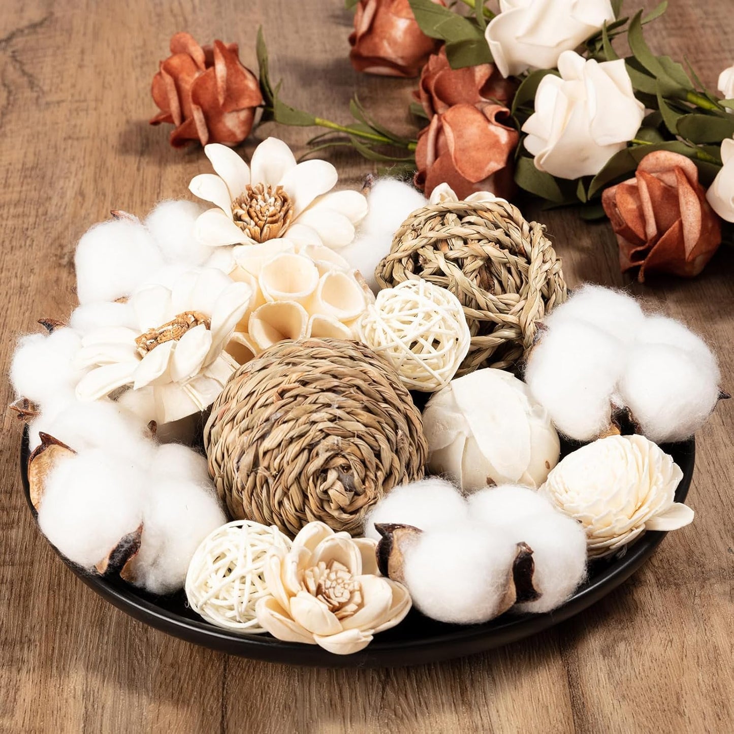 23Pcs Decorative Balls for Potpourri Bowl Filler, Bowl Filler for Table Centerpiece Home Decor, Woven Rattan Wicker Balls, Rattan Wicker Orbs Fillers for Vase Jar Dough Bowl