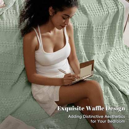 PHF 100% Cotton Waffle Weave Blanket Twin Size, Soft Lightweight Breathable Cozy Summer Blankets for Bed, Luxury Aesthetic Woven Bedding for Home Decor, 66"x90", Sage Green
