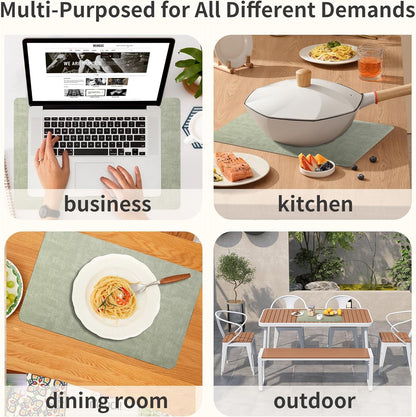 Maxpearl Faux Leather Placemats Set of 8 – Waterproof, Wipe Clean, Heat Resistant, Non-Slip Dining Table Mats for Indoor & Outdoor Use, 17”×12”, Sage Green