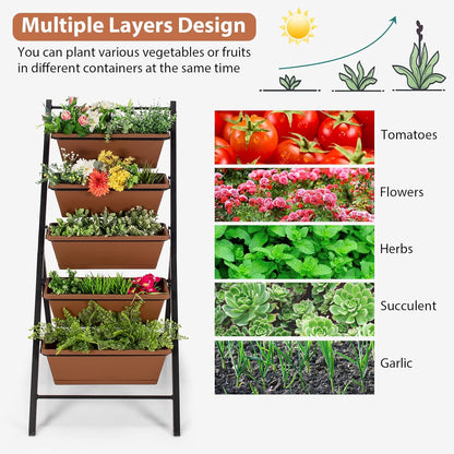 S AFSTAR 5-Tier Vertical Garden Planter, 5-Layer Raised Garden Bed with 5 Detachable Planter Boxes & Metal Frame, Indoor Outdoor Elevated Planting Containers for Flower Vegetables Fruit Herbs