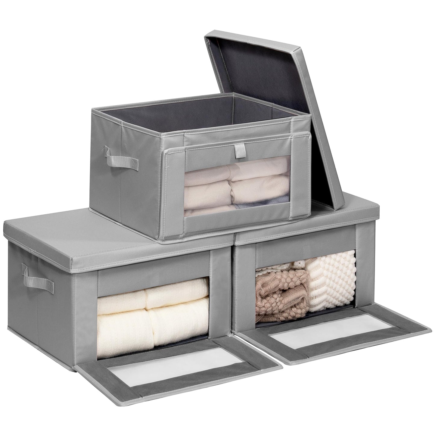STORAGEIDEAS Thick Fabric Storage Bins with Lids, Collapsible Storage Box Closet Shelf with Clear