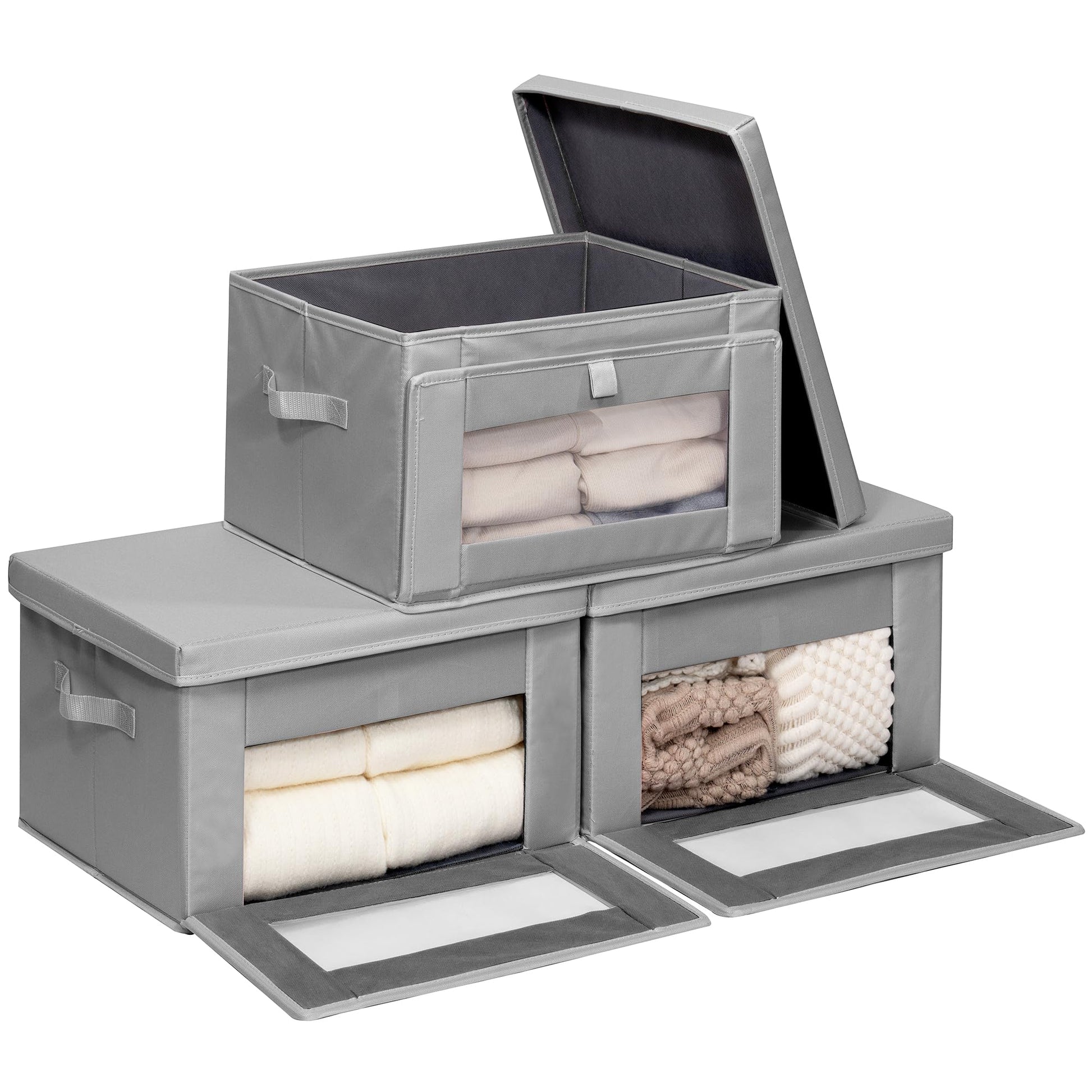 STORAGEIDEAS Thick Fabric Storage Bins with Lids, Collapsible Storage Box Closet Shelf with Clear