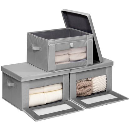 STORAGEIDEAS Thick Fabric Storage Bins with Lids, Collapsible Storage Box Closet Shelf with Clear