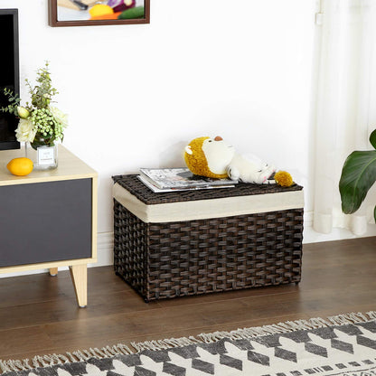 SONGMICS Storage Basket with Lid, Woven Blanket Storage Bin with Handles, Foldable, Removable