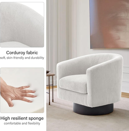 Swivel Barrel Accent Chair, Modern Round Corduroy Fabric Arm Chair for Living Room, Bedroom, Comfy Club Reading Chairs for Adults (Corduroy Beige, Set of 1)