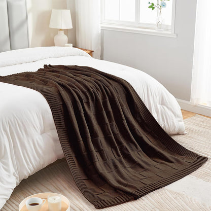 CozeCube Check Knit Throw Blanket, Dark Brown Checkered Throw for Couch, Decorative Christmas Soft Cozy Warm Knitted Blanket for Bed Sofa Living Room, 60"X80"