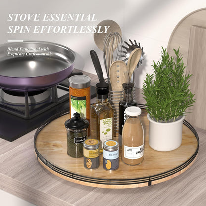 24" Lazy Susan Oak Wood Turntable Organizer for Cabinet, Farmhouse Round Wooden Large Lazy Susan Organization and Storage for Dining Table, Pantry, Kitchen, Countertop, Cupboard, Home Decor