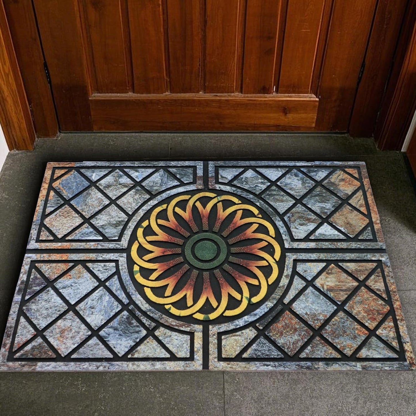 Door Mat Welcome Mat, Heavy Duty Door Mat 17.7 x 29.5 Inch Front Door Mat Rug Doormat for Outdoor Entrance Home Non-Slip Rubber Rug for Front Door, Outside, Entryway, Patio (Flower)