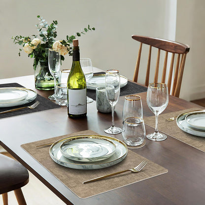 Faux Leather Dual Sided Placemats Set of 4, Square Non-Slip Heat Resistant Placemats with Coaster, Reversible wipeable Waterproof Table Mats for Kitchen, Dining, Outdoor (4, Black Light Coffee)