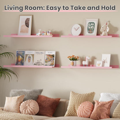 upsimples Pink Shelves for Wall, Cute Room Decor for Teen Girls, Bedroom, Living Room, Game Room, 6 Pack 35.5 inch Long Wall Mounted Wood Shelves for Pictures, Toys