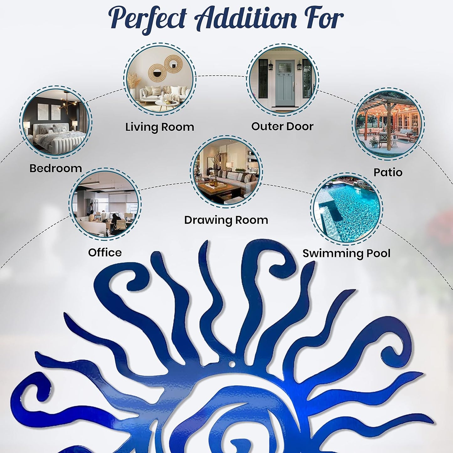 Riverside Designs Wacky Sun Metal Wall Art Indoor/Outdoor Decor - 18" Blue Rust Proof Wall Sculpture - Made in USA - Ideal for Bedroom, Garden, Home, Patio and Farmhouse