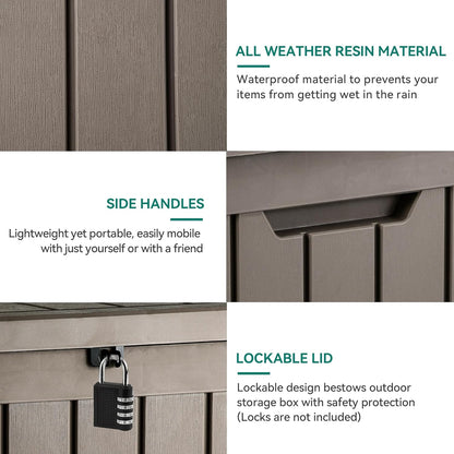 YITAHOME Deck Box, 51 Gallon Weatherproof Outdoor Storage Container for Patio Cushions, Pool Supplies, Garden Tools, Lockable Lid and Side Handles, Light Brown