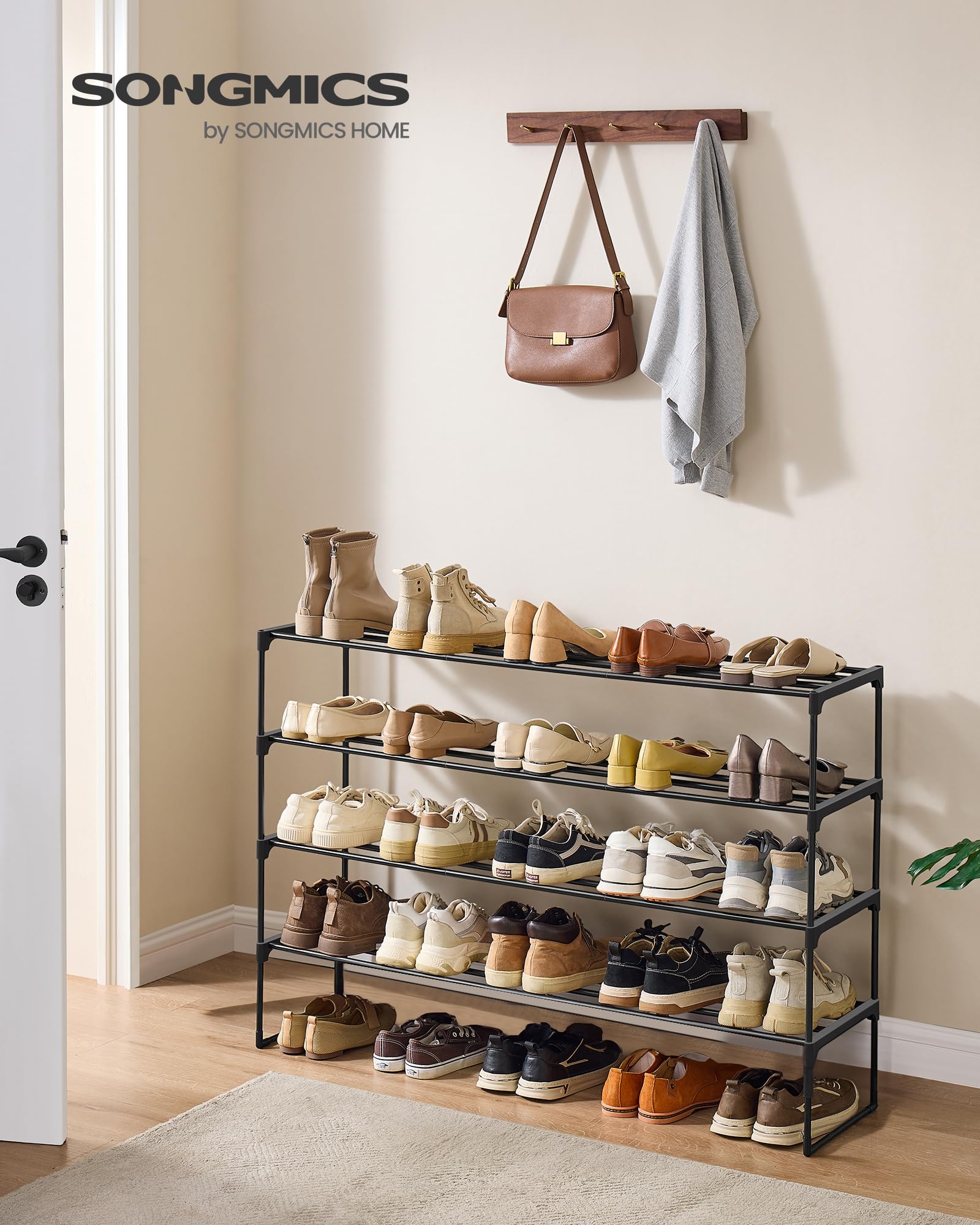 SONGMICS Shoe Rack, 4-Tier Shoe Organizer, Metal Storage Shelf, Upright or Upside Down, for 25-30