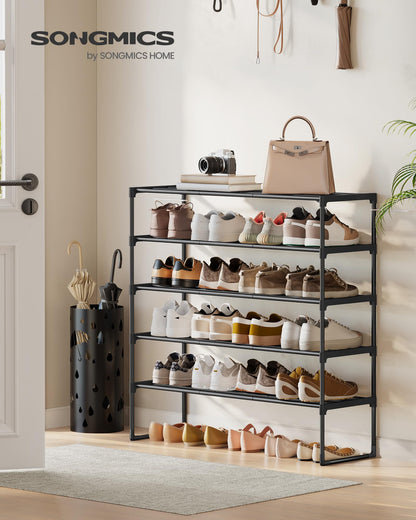 SONGMICS Shoe Rack, 5-Tier Shoe Organizer, Metal Storage Shelf, Upright or Upside Down, for 20-25