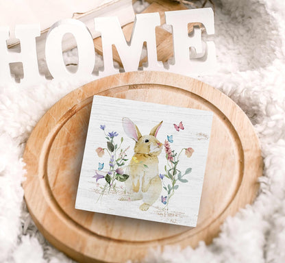 SRADMO Bunny Sign, Cute Bunny's Wood Box Sign Desk Decor, Easter Bunny Gifts for Kids, Easter Theme Wooden Block Box Sign Decoration for Home Office Shelf Table Decor