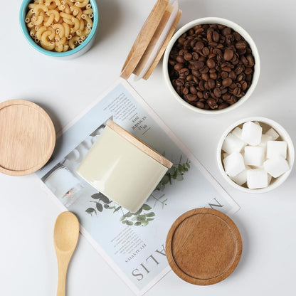 Sweejar Kitchen Canisters Ceramic Food Storage Jar, Stackable Containers with Airtight Seal Wooden Lid for Serving Ground Coffee, Tea, Sugar, Spice and More - 5 Fl Oz(Gradient Gray)