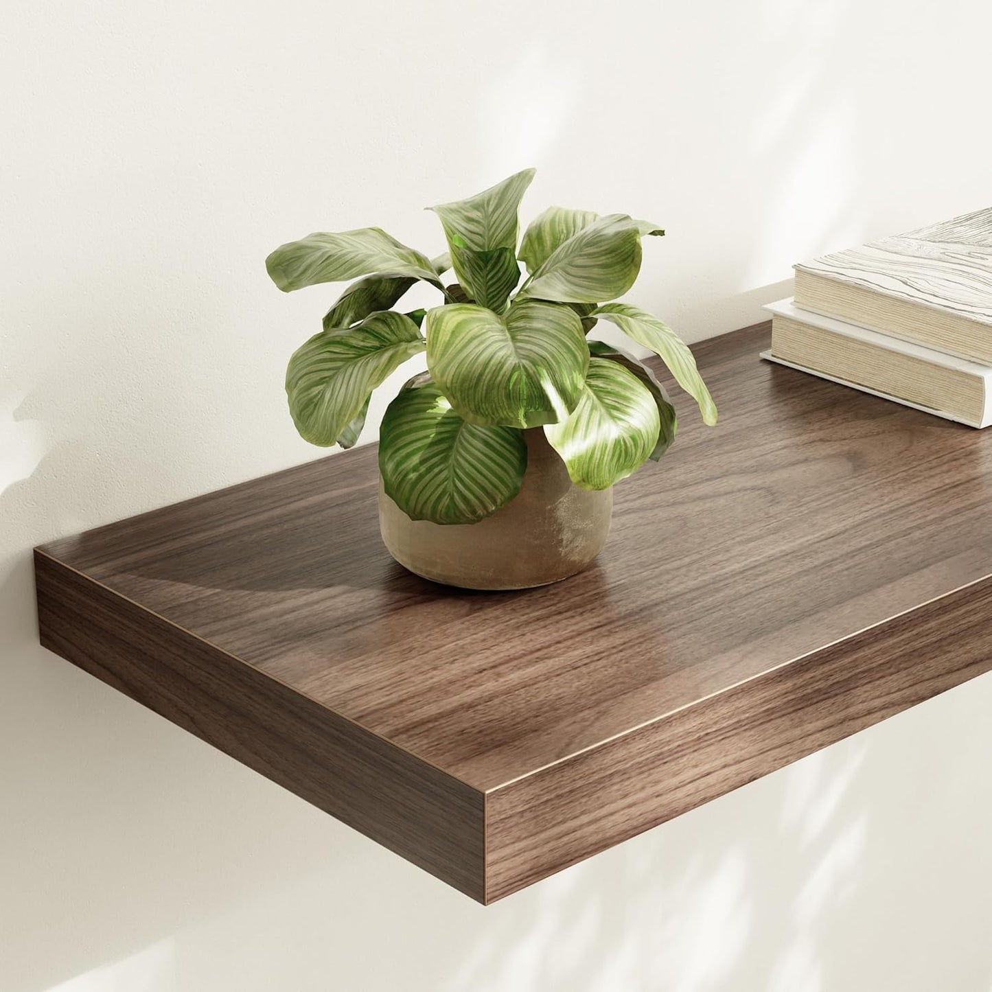 Large Floating Shelves for Wall Set of 1 Wooden Wall Shelves 24 in x 12.75 in x 2 in Room Decor Long Shelf with Invisible Wall Mount Bracket for Bedroom Kitchen Living Room Walnut