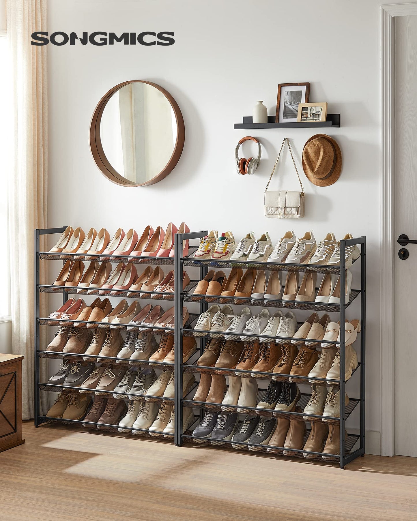 SONGMICS Shoe Rack, 12-Tier Shoe Organizer, Metal Shoe Storage for Garage, Entryway, Set of 2