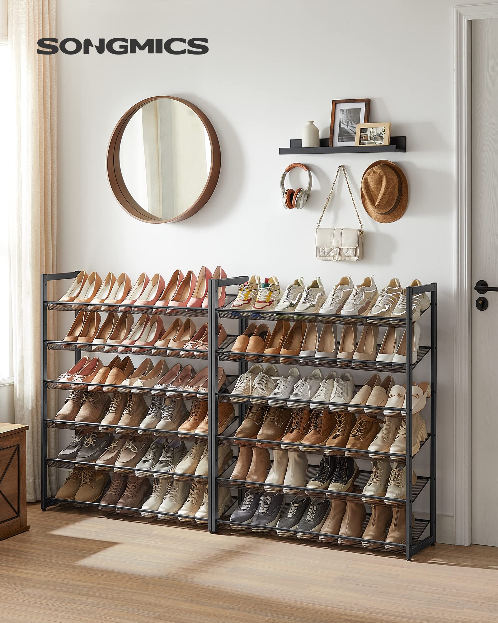 SONGMICS Shoe Rack, 12-Tier Shoe Organizer, Metal Shoe Storage for Garage, Entryway, Set of 2